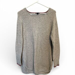 Tommy Hilfiger Heather Gray Crewneck Sweater with Stripe Trim